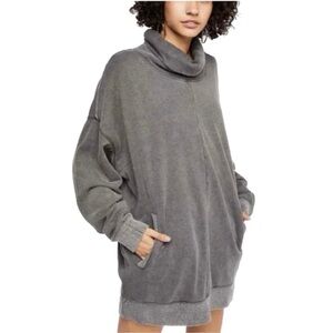 FREE PEOPLE Too Easy Tunic Heather Grey Sweatshirt Oversized Cowl Neck Pocket XS